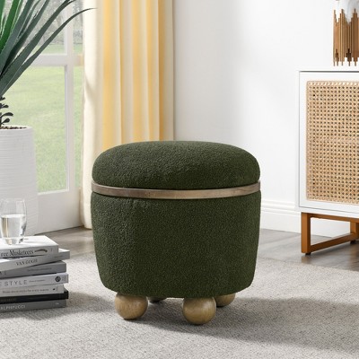 VYNXARIA Round storage stool, storage stool with storage space and cushioned seat, available in bedroom, living room, entryway-Dark green