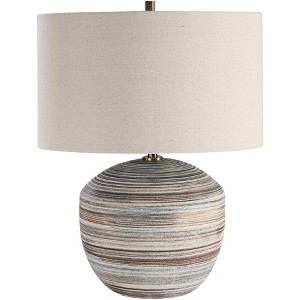 Uttermost Modern Accent Table Lamp 22" High Brown Taupe Cream Ceramic Beige Fabric Drum Shade for Bedroom Living Room Nightstand - 1 of 1