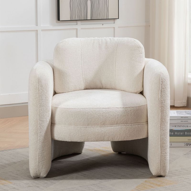 Zen 21" W Modern Barrel Accent Chair Armchair,Curved Streamlined Silhouette Woven Velvet fabric Armchair,Upholstered Barrel Chairs-Maison Boucle, 2 of 10
