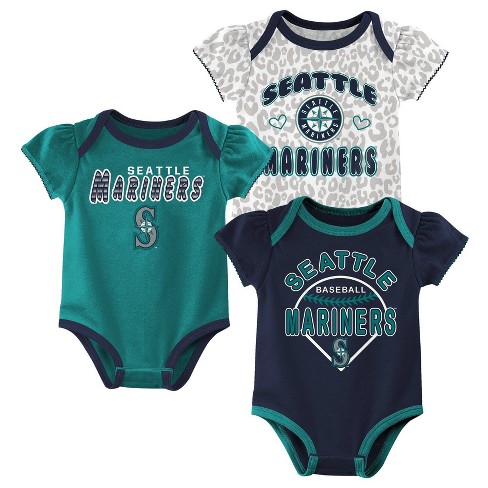 MLB Seattle Mariners Infant Girls' 3pk Bodysuits - 12M