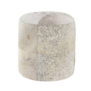 Contemporary Round Cowhide Leather Stool Ottoman - Olivia & May - 1 of 4