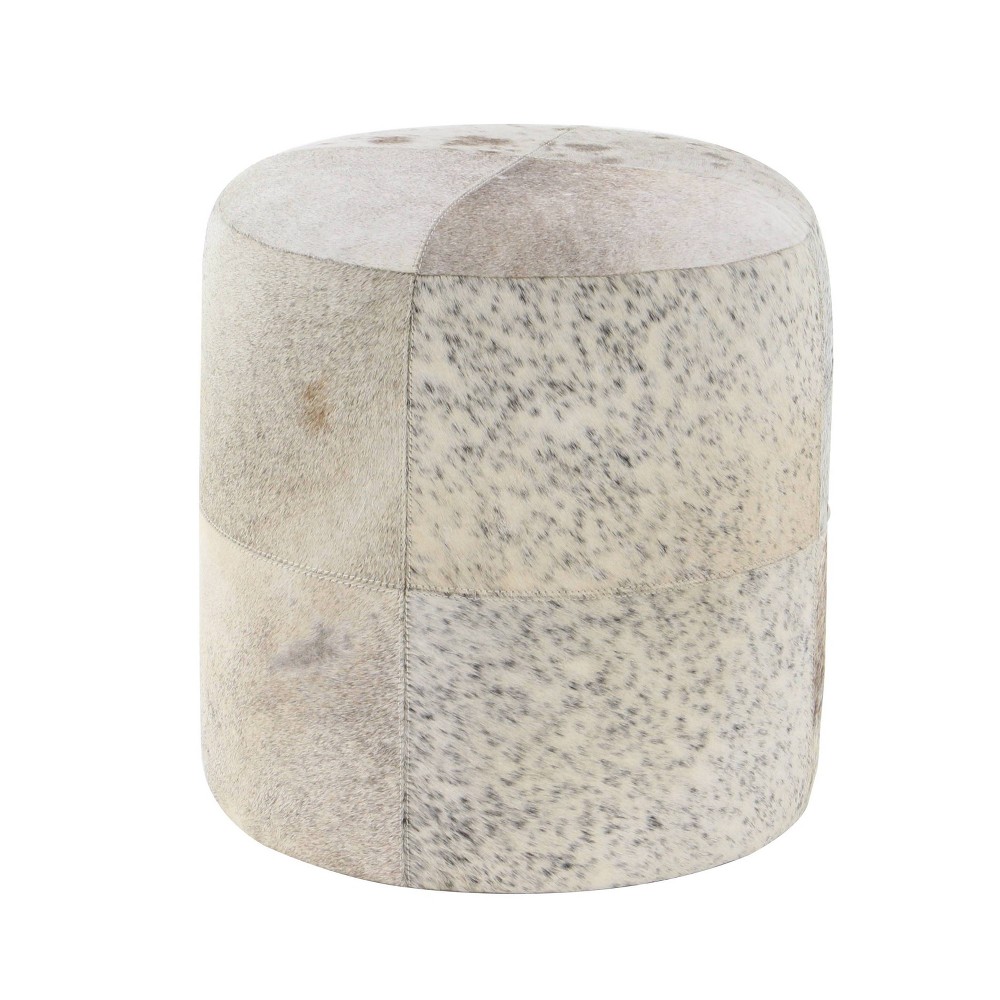 Photos - Pouffe / Bench Contemporary Round Cowhide Leather Stool Ottoman Gray - Olivia & May