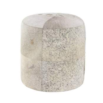 Contemporary Round Cowhide Leather Stool Ottoman - Olivia & May