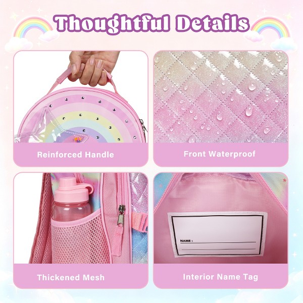 Mochila escolar para niñas Solaris 17" con lonchera aislada, set 2 en 1 rosa de ensueño 3