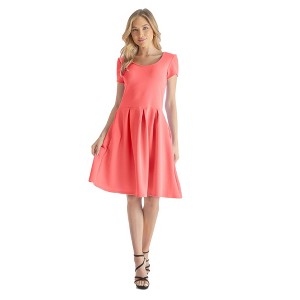 24seven Comfort Apparel Womens Scoop Neck Knee Length Pleated Pocket Dress - 1 of 4