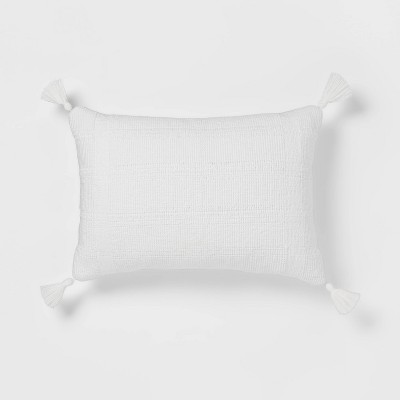 Oblong Textured Tassel Decorative Throw Pillow White - Threshold™
