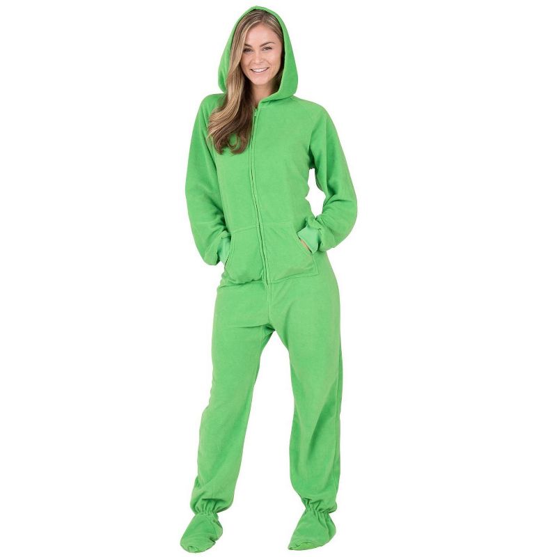 Footed Pajamas - Emerald Green Adult Hoodie Fleece Onesie, 2 of 5