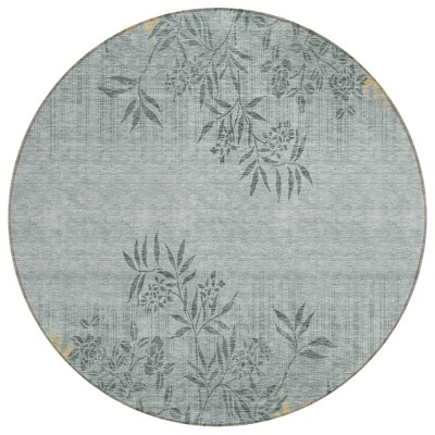 Gray Charcoal And Gold Floral Washable Indoor Outdoor Area Rug