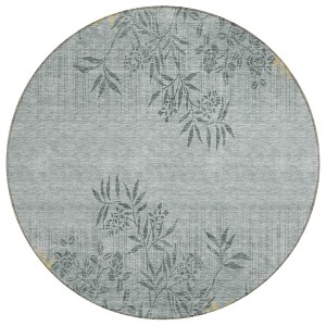 Gray Charcoal And Gold Floral Washable Indoor Outdoor Area Rug - 1 of 4