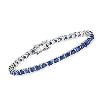 Ross-Simons 10.00 ct. t.w. Sapphire and .31 ct. t.w. Diamond Tennis Bracelet in Sterling Silver