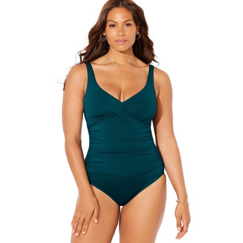 Swimsuits For All Women s Plus Size V neck One Piece Swimsuit 14 Mediterranean Target