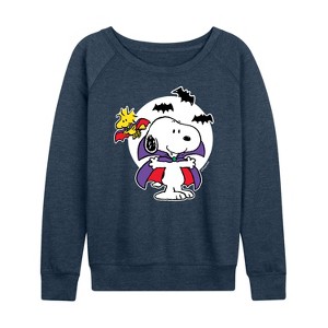 Women's - Peanuts - Snoopy Woodstock Vampire Lightweight French Terry Wide Neck Long Sleeve Shirt - 1 of 4