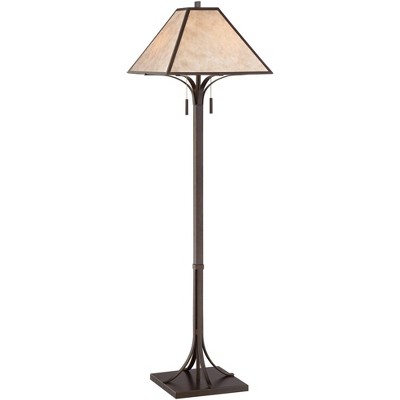 Franklin Iron Works Mission Rustic Floor Lamp 61.75" Tall Oil Rubbed Bronze Tapering Square Light Mica Shade for Living Room Reading Bedroom