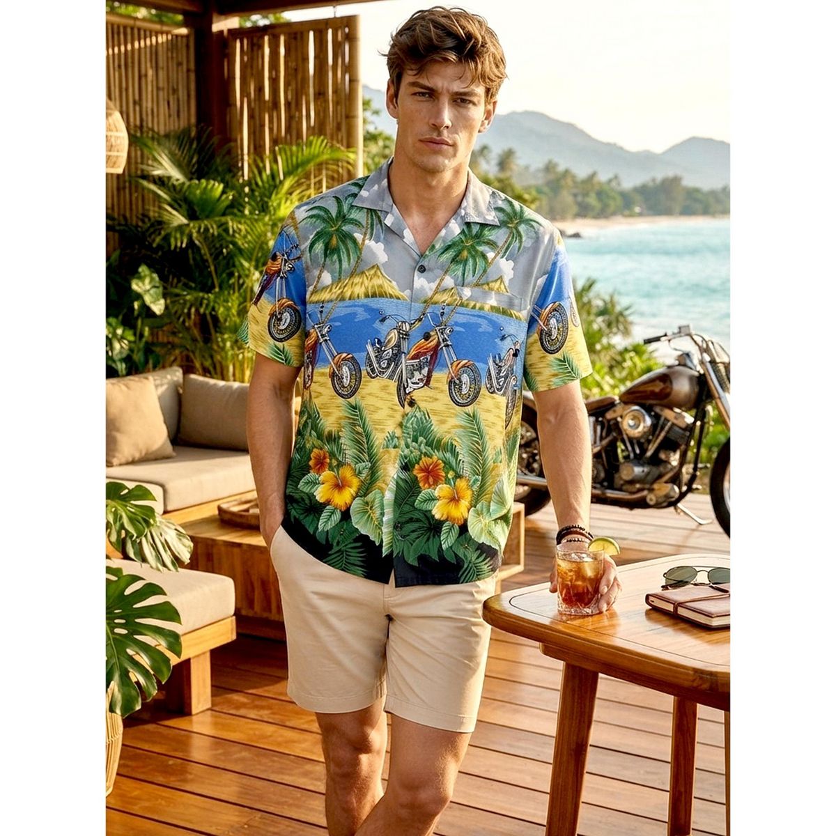 LA LEELA Men's Hawaiian Shirt Casual Button Down 5X-Large Motor Ride Grey - thumbnail 4