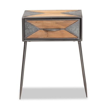 Antique Grey and Whitewashed Oak Industrial 1-Drawer Nightstand
