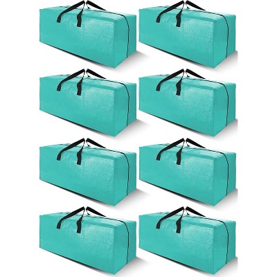 8 Pack Heavy Duty Extra Large Moving Bags with Backpack Straps - Strong Handles & Zippers, Storage Totes (40 gal, Aquamarine)