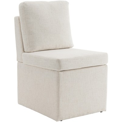 YOUNIKE Upholstered Dining Chair with Storage Mid Century Modern Armless Beige Accent Chair for Kitchen Bedroom, Linen Fabric & Wood Frame