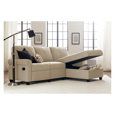 Beige Fabric Sectional Sofa with Storage and Recliner