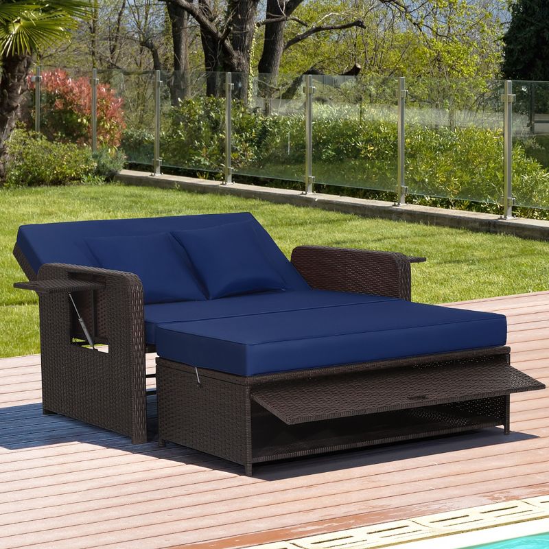 Costway Patio Rattan Loveseat Set Daybed Lounge Storage Ottoman Side Tables Adjust, 2 of 11