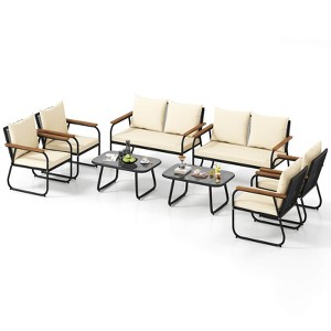 Costway 4/8 PCS Patio Furniture Set with Tempered Glass Coffee Table PE Wicker Rattan Chairs - 1 of 4