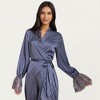 Anna-Kaci Lounge Women's Satin Wrap Robe Dress with Long Sleeves Lace Cuff Detail and Adjustable Tie Waist in Flowy Maxi Silhouette - 4 of 4