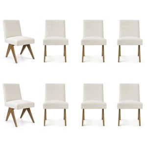 Modern Upholstered Dining Chairs Set of 8, Linen Armless Accent Side Chairs with Wood Legs for Kitchen, Dining Room or Living Room - Panipeachy - 1 of 4
