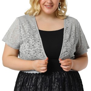 Agnes Orinda Women's Plus Size Lace Allover Spring Lightweight Short Sleeve Cardigan - 1 of 4