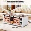VEVOR 48" Farmhouse Coffee Table, Rectangle Coffee Table with 2 Sliding Barn Doors, 2 Tiers Wooden Table with Removable Shelves, White & Natural - 4 of 4