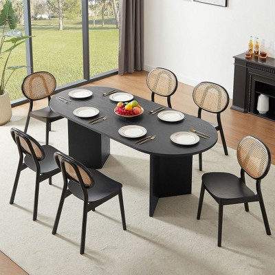 Homy Casa Oval Dining Table with Wide Panel Legs in Black Wood Finish
