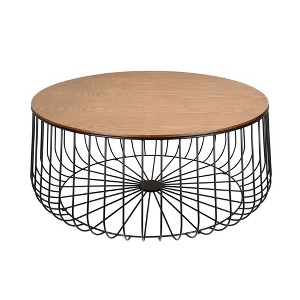 LeisureMod Runswick Round Coffee Table - Modern Wood Top Steel Frame Accent Table for Living Room - 1 of 4