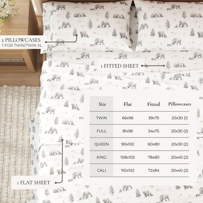 Gray Cotton Flannel Full Sheet Set with Polar Bear Print