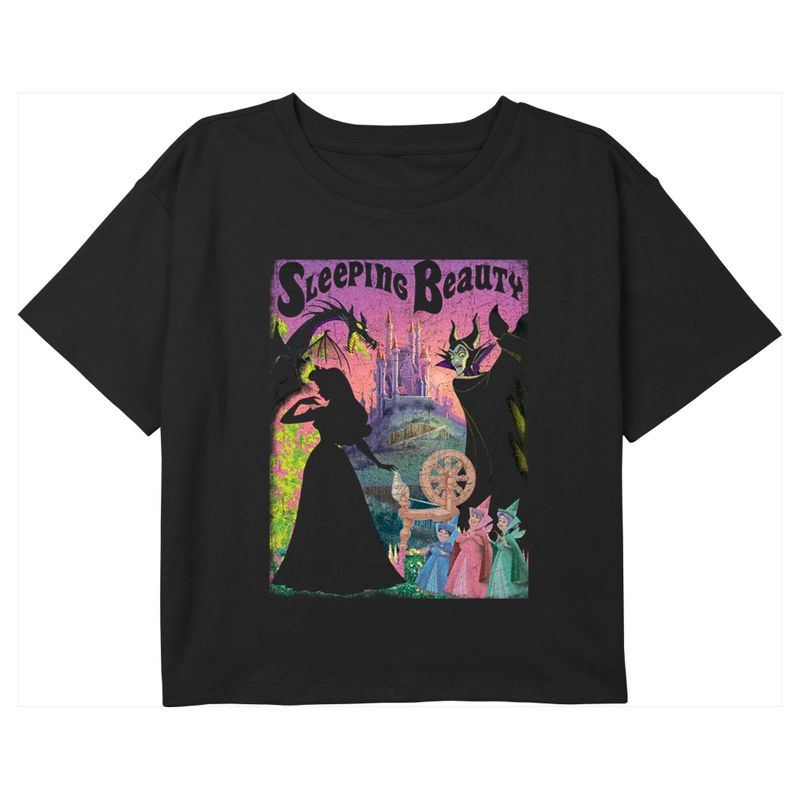 Girl's Sleeping Beauty Silhouette Poster Crop T-Shirt, 1 of 4