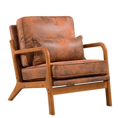 Dexmalle Modern Accent Chair Leisure Armchair with Rubber Wood Frame & Lumbar Pillow