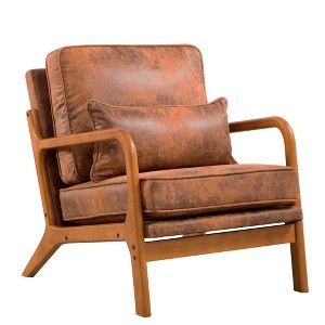 Dexmalle Modern Accent Chair Leisure Armchair with Rubber Wood Frame & Lumbar Pillow - 1 of 4