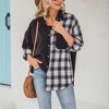 Women's Plaid Long Sleeve Shirt Loose Fit Casual Button Down Top Front Pocket Shirt - 2 of 4