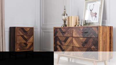 Benton Natural Oak Wood Chevron Pattern 3-Drawer Nightstand