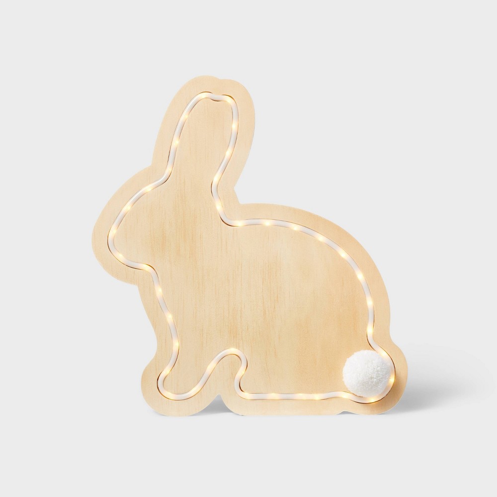 Photos - Coffee Table 12" Easter Natural Wood Bunny with Faux Neon - Spritz™