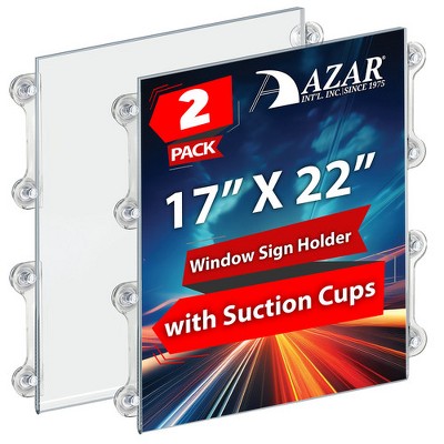 Azar Displays Clear Acrylic Window/Door Sign Holder Frame with Suction Cups 17''W x 22''H, 2-Pack