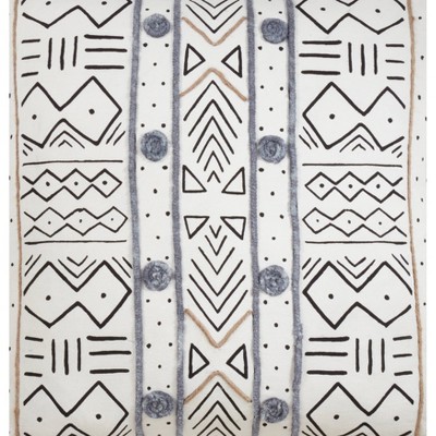 Set of 4 White Mud Cloth Cotton Throw Pillows