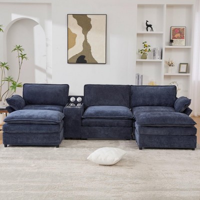 GDFStudio Cyrin 124" Modern 5-Seater Sectional Sofa with Adjustable Handrail, Wireless Charging, Speakers and Ottomans