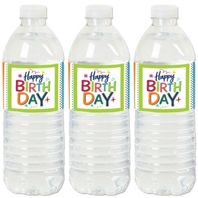 Big Dot of Happiness Cheerful Happy Birthday - Colorful Birthday Party Water Bottle Sticker Labels - Set of 20