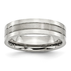 Black Bow Jewelry Stainless Steel, 6mm Flat Grooved Unisex Comfort Fit Band - 1 of 4