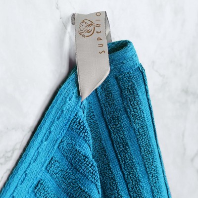 Azure Cotton 12-Piece Ribbed and Checkered Towel Set