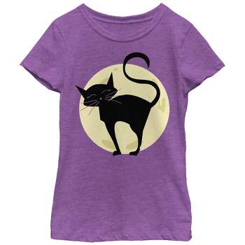 Girl's Lost Gods Halloween Cute Cat in Moon T-Shirt