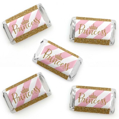 Big Dot of Happiness Little Princess Crown - Mini Candy Bar Wrapper Stickers - Pink and Gold Baby Shower or Birthday Party Small Favors - 40 Count