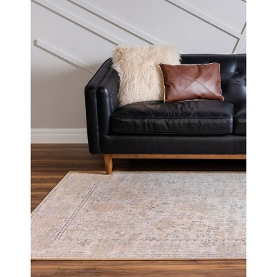 Ivory and Gray Geometric Low-Pile Indoor Area Rug
