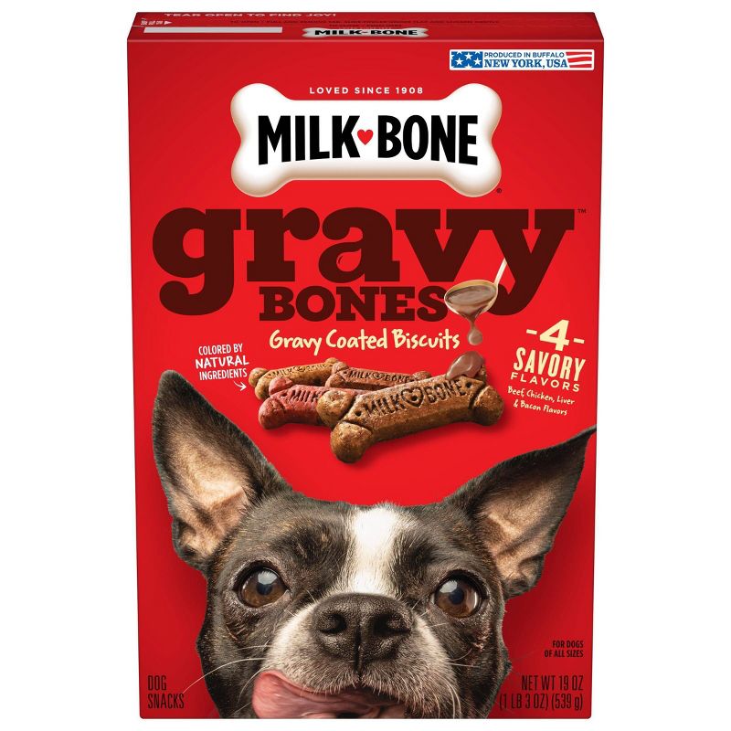 Milk-Bone Biscuits Gravy Bones with Beef, Chicken, Liver and Bacon Flavors Dog Treats - 19oz, 1 of 9