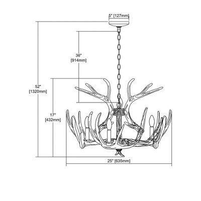 Matte White Composite Antler 6-Light Candle Chandelier