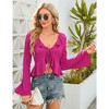 Women's Bell Sleeve Tops Tie Front Deep V Neck Knit Y2K Crop Top - 4 of 4