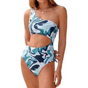 Clearlove Women's Bikini Sets Two Piece Bathing Suit One Shoulder Mid Rise Wide Strap. - 1 of 4